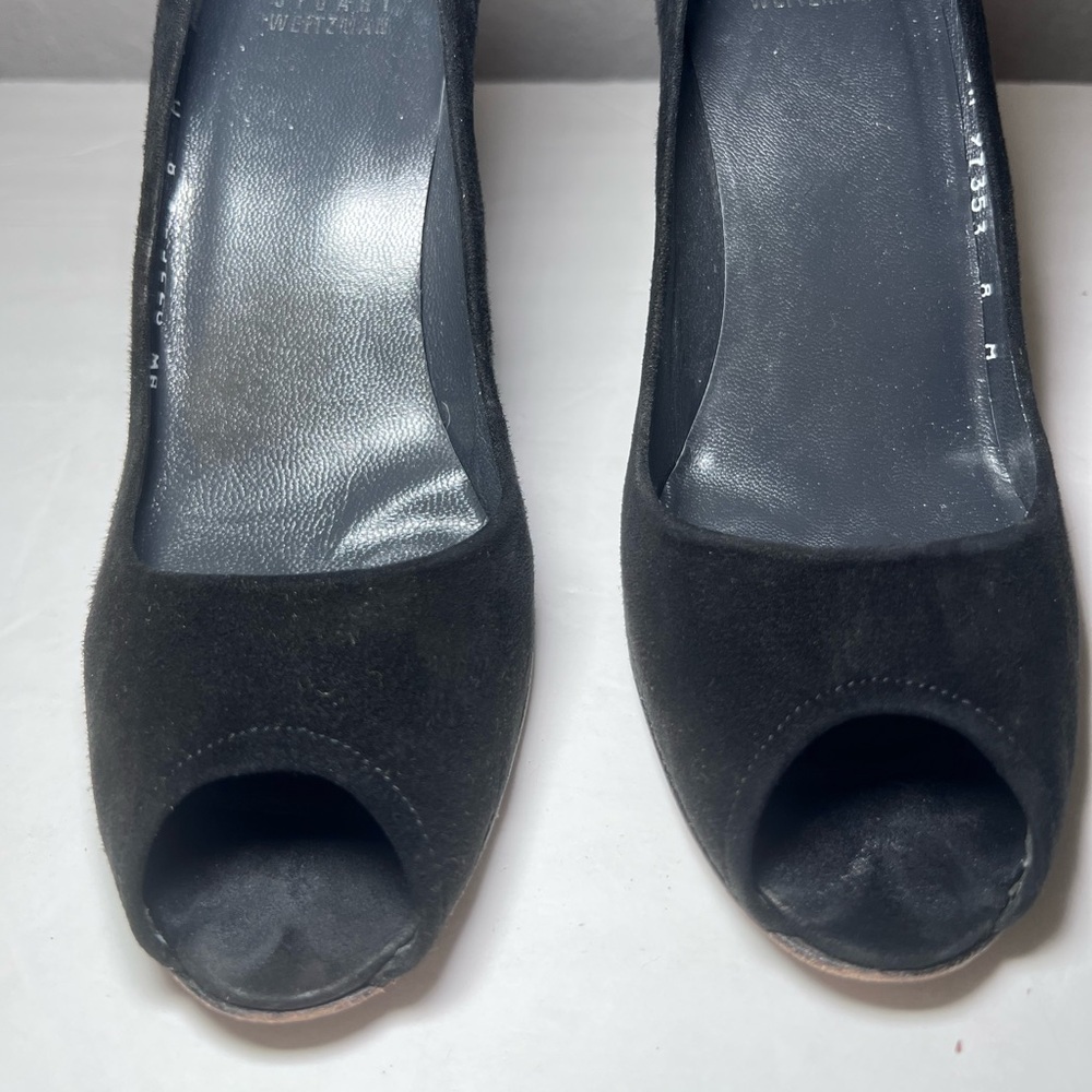 Stuart Weitzman Black Peep Toe Wedges Tortoiseshell Pattern - Picture 5 of 11